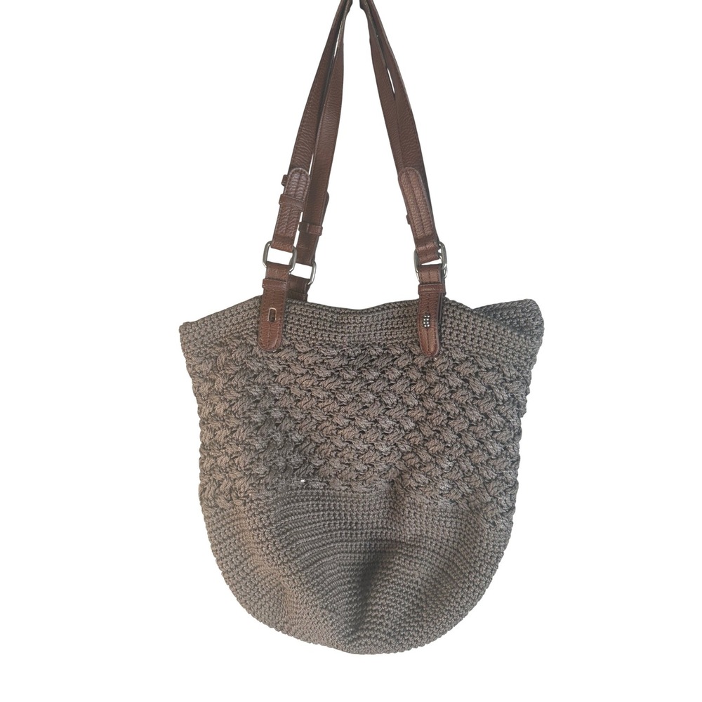 The Sak Women Brown Crochet Leather Strap Hobo Tote Bag Large